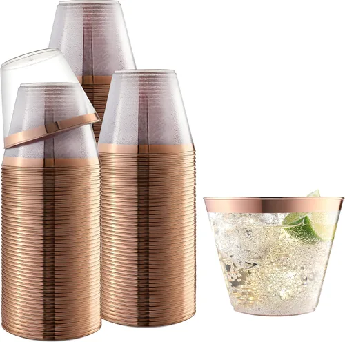 Vista 9 de Vaso transparente, paquete de 9 onzas, vasos desechables y reutilizables para fiestas, bodas y vacaciones, 100 vasos de plástico transparente