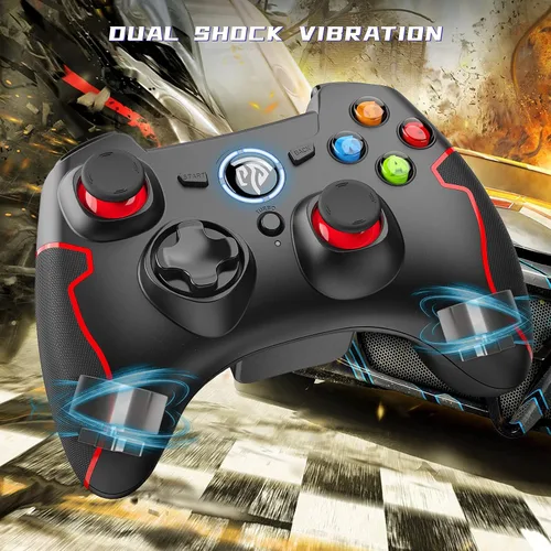 Vista 3 de Controlador para juegos PS3 Dualshock EasySMX inalámbrico 2.4G con rango de botón de disparo de vibración de hasta 32.8ft, compatible con PC