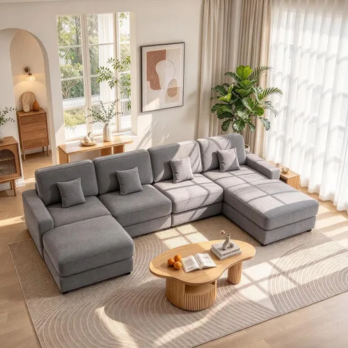 Vista 10 de Opoair - Sofá modular de gran tamaño de 114 pulgadas, sofá en forma de L con otomana móvil, cómodos sofás de nube de 4 asientos con asiento Verde