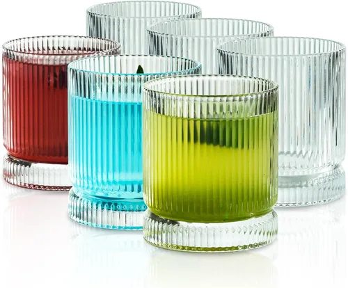 Vista 9 de KEMORELA Juego de 4 vasos de vidrio acanalado, cristalería vintage de 13 onzas, cristalería premium, elegante juego de cristalería mixta, copas
