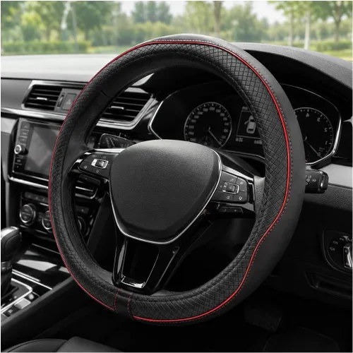 Vista 9 de Funda para volante de automóvil, 15 pulgadas, antideslizante, de cuero transpirable, protector de volante suave envolvente completo para hombres
