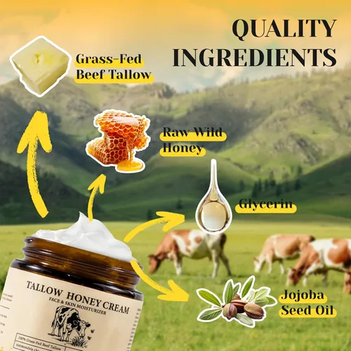 Vista 2 de Miel de ternera para bálsamo de piel - Crema Cebo De Res Original para cuerpo y cara Hidratante, Vintage Traditions Tallow Cream Organic Grass Fed
