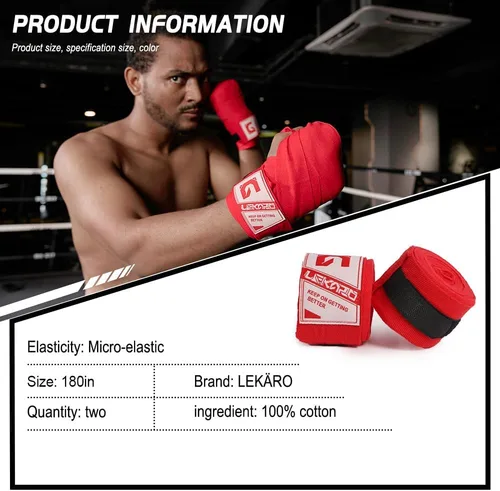 Vista 6 de LEKÄRO Vendas elásticas de algodón para boxeo Muay Thai para entrenamiento MMA para hombres y mujeres