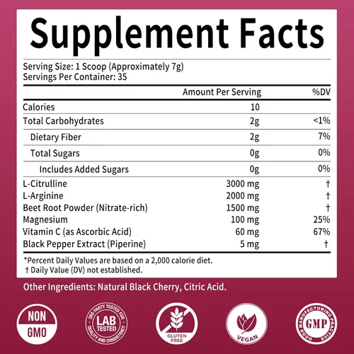 Vista 4 de Nitric Oxide Supplement - Beet Root Powder with L-Citrulline & L-Arginine
