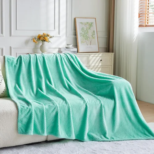 Vista 7 de NEWCOSPLAY Manta de Tiro Súper Suave Aqua Franela Sedosa Premium Fleece con Patrón de Hojas Ligera Manta de Cama para Uso en Todas las Estaciones