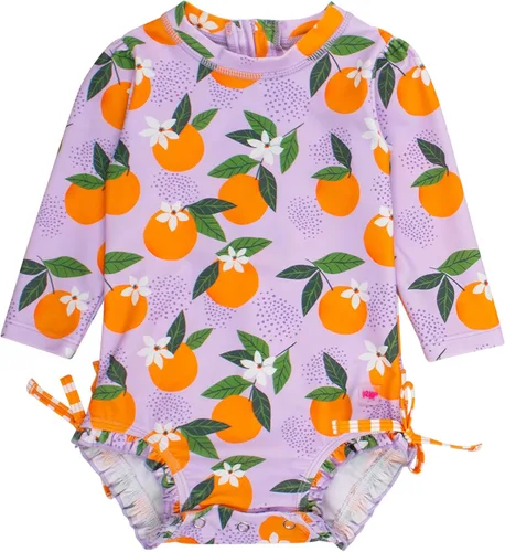 Vista 40 de RuffleButts - Traje de baño de una pieza con protección solar UPF 50+, camiseta de protección floral estampado, manga larga, con cierre zipper