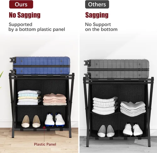 Vista 4 de aboxoo Portaequipajes con almacenamiento, soportes plegables para maleta para habitación de invitados, soporta hasta 120 libras, soportes