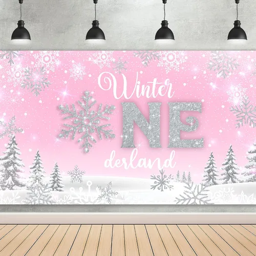 Vista 8 de Fondo de invierno Onederland para fiesta de primer cumpleaños, cartel de invierno para primer cumpleaños, fotografía de primer cumpleaños para bebé