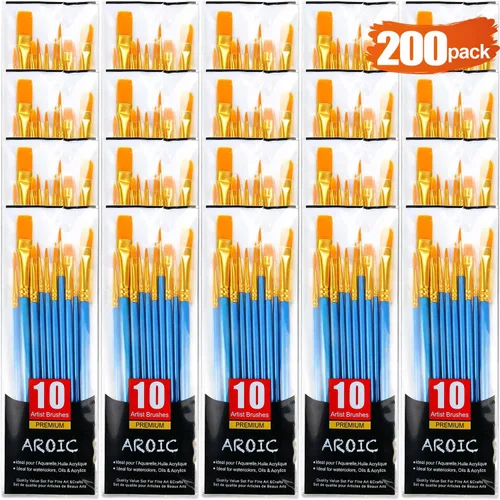 Vista 8 de AROIC Juego de pinceles de pintura acrílica, 15 pinceles de pelo de nailon para todo tipo de uso, óleo, acuarela, pintura de cara, cuerpo, roca