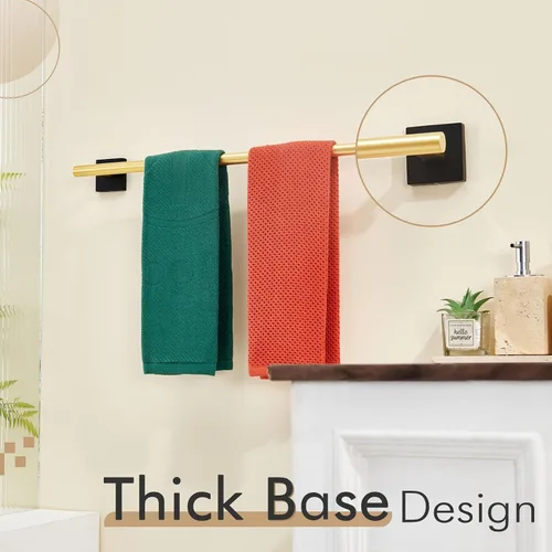 Vista 10 de Barra de toalla de baño KOKOSIRI para gabinete de cocina, soporte para toallas de baño para montar en la pared de 24 pulgadas, negra con oro, acero