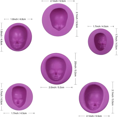 Vista 2 de Moldes de silicona para fondant, 6 paquetes de moldes de silicona de chocolate para cara de bebé, arcilla polimérica, muñeca, cara de elfo