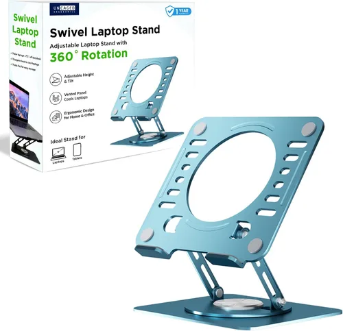 Vista 12 de Uncaged Ergonomics Soporte giratorio para computadora portátil, soporte ajustable para iPad para escritorio con rotación de 360°, soporte portátil