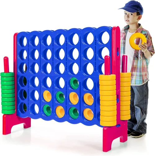 Vista 10 de HONEY JOY Juego gigante gigante de 4 a punta, juegos gigantes para patio al aire libre para la familia, 42 anillos jumbo y deslizador de liberación