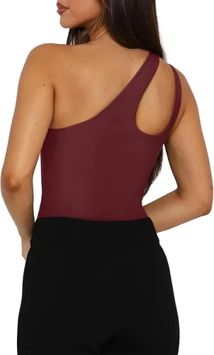 Vista 2 de REORIA Butsmooth® - Tops de Body Tank sin mangas con escote pronunciado sexy de un hombro con espalda descubierta en V para salir, de moda