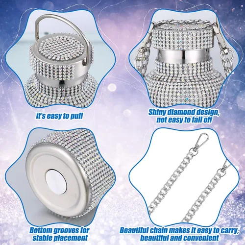 Vista 3 de Geiserailie Botella de agua con diamantes de imitación de acero inoxidable, térmica, recargable, aislada, con cadena, para mujeres y niñas