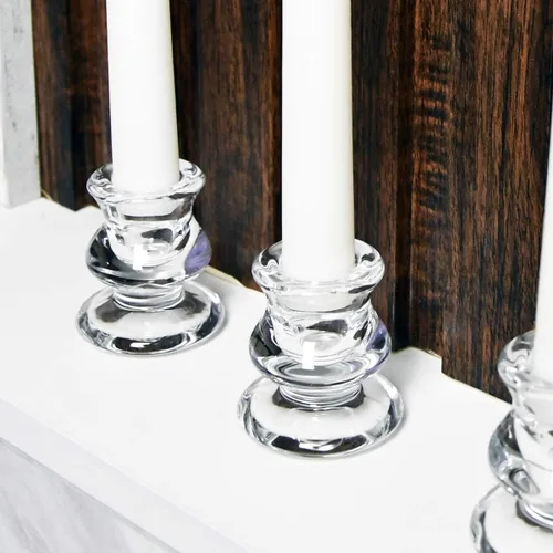 Vista 2 de Portavelas de cristal transparente, juego de 2 portavelas cónicos para bodas, decoración y comedor