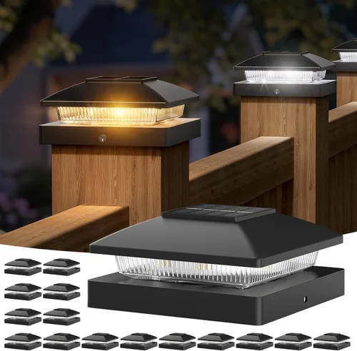 Vista 8 de APONUO Paquete de 20 luces solares de poste de 4 x 4, IP64, impermeables Blanco