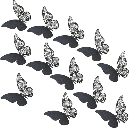 Vista 7 de 12 calcomanías de pared de mariposa 3D, decoración de pared de bricolaje, mariposas de papel extraíbles, decoración de dormitorio de niños y boda