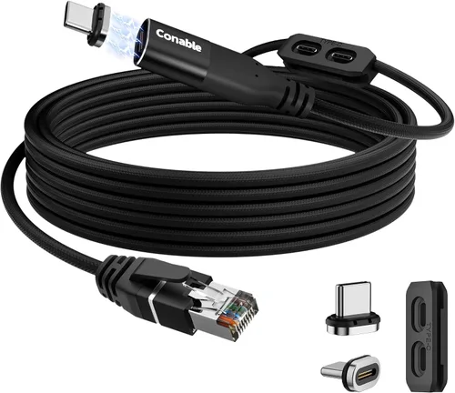 Vista 10 de Cable Ethernet a USB C de 1 pie, adaptador de red LAN de Internet tipo C a RJ45, Gigabit, trenzado, conectado directamente, Thunderbolt 4/3