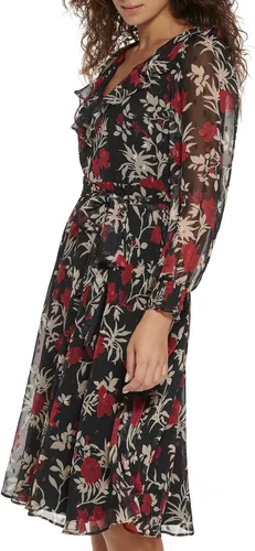 Vista 2 de Jessica Howard Vestido de manga larga con cuello en V para mujer