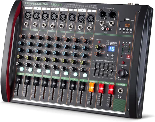 Vista 9 de Mezclador de audio DJ de 4 canales, mezcladores de sonido, placa de mezcla de sonido XLR 1/4" de interfaz, entrada BT USB MP3 para computadora