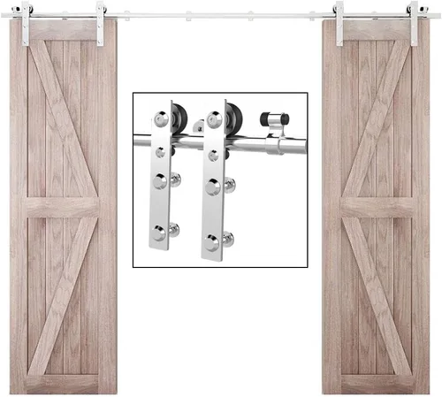 Vista 25 de TSMST Kit de herrajes para puerta corrediza de granero de 4 pies, riel de puerta de granero resistente de acero inoxidable para una sola puerta