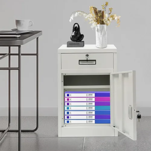 Vista 2 de Archivador independiente de 2 niveles con cerradura, gabinete de metal con bloqueo debajo del escritorio, archivador para el hogar y la oficina