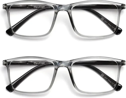 Vista 16 de OPULIZE INK - Gafas de lectura – Paquete económico de 2 – Marco rectangular grande – Bisagras de resorte – Resistente a los arañazos – Brazo negro