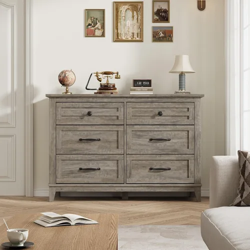 Vista 3 de GarveeHome Cómoda de 6 Cajones para Dormitorio, Cómoda de Cajones de 47 Pulgadas de Ancho con Almacenamiento Independiente, Baúl de Almacenamiento