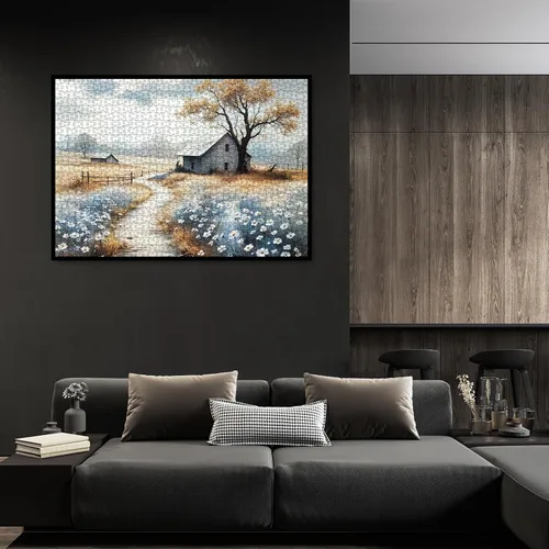 Vista 6 de Rompecabezas de paisaje de granja de otoño para adultos, 1000 piezas, rompecabezas escénicos de otoño, hermosos rompecabezas de arte