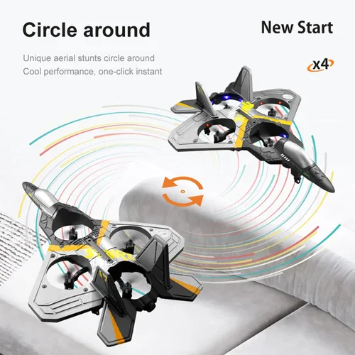 Vista 6 de V17 Avión de espuma de control remoto para niños y adultos de 8 a 16 años, avión de combate RC con luz, 2 baterías, juguete de caza de 360°, rollo