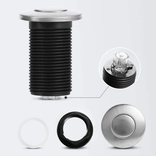 Vista 5 de Botón de interruptor activado por aire con manguera de aire, botón de acero inoxidable cepillado para parte superior del fregadero para desechos