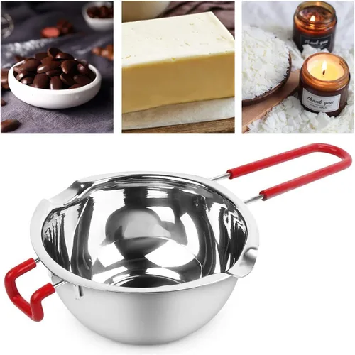 Vista 4 de Paquete de 2 ollas de acero inoxidable con doble caldera de chocolate, olla para derretir jabón, velas, caramelos, caramelos, velas, cera, a prueba