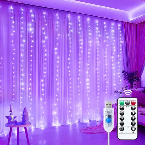 Vista 15 de Minetom Luces de cortina, 300 luces LED regulables, 8 modos Blanco cálido