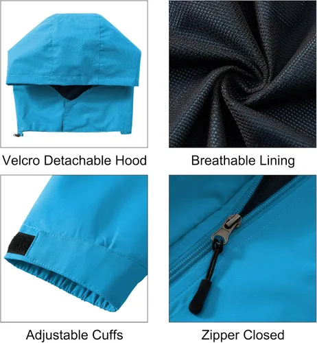 Vista 4 de Chamarras impermeables para mujer, con capucha, ligera, rompevientos para senderismo, al aire libre