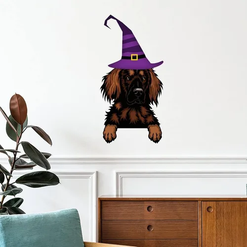 Vista 14 de Calcomanías de pared de Halloween con diseño de brujas, calcomanías de feliz Halloween, calcomanías de bienvenida para perro pug, decoración