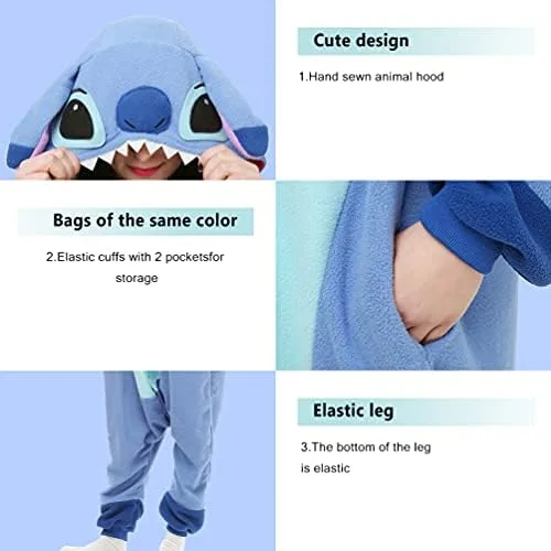 Vista 4 de URRCFIO Unisex Halloween Costume Sti-tch Onesie Adult Stich costume Onesie Animal Pajamas