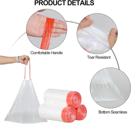 Vista 3 de Morcte Bolsas de basura pequeñas transparentes de 3 galones, bolsa de basura con cordón, 108 unidades Leakproof, Unscented, Tear-Free, Strong