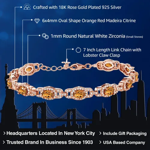 Vista 50 de Gem Stone King 18K Rose Gold Plated Silver Oval Gemstone Birthstone Tennis Bracelet For Women Oval 6X4MM 7 Inch With 1 Inch Extender Fine
