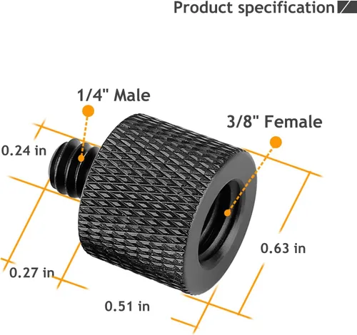 Vista 2 de Adaptador de tornillo de cámara de 1/4 a 3/8 de 1/4 pulgadas macho a 3/8 pulgadas hembra y adaptador de tornillo de trípode de 3/8 pulgadas a 1/4