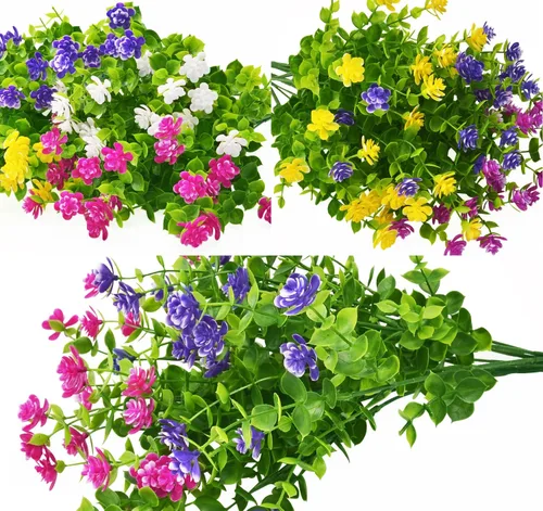 Vista 4 de 16 paquetes de flores artificiales para exteriores, resistentes a los rayos UV, plantas de boj falsas, vegetación sintética para interiores y Mezcla