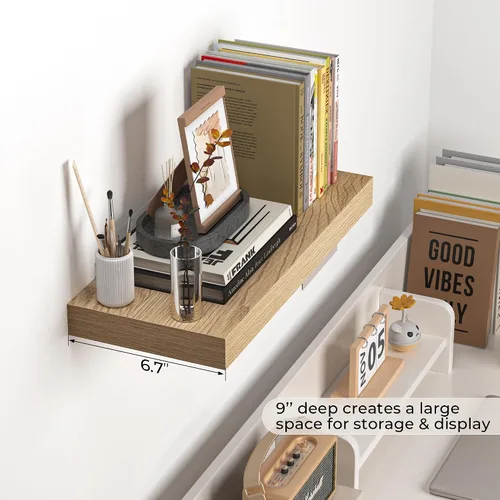 Vista 6 de Fun Memories Estantes flotantes – Estante de pared de 16 pulgadas para decoración y almacenamiento – Estantería de exhibición montada en la pared