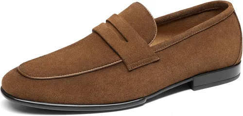 Vista 10 de Bruno Marc Mocasines Penny Mocasines de cuero de gamuza para hombre Negro