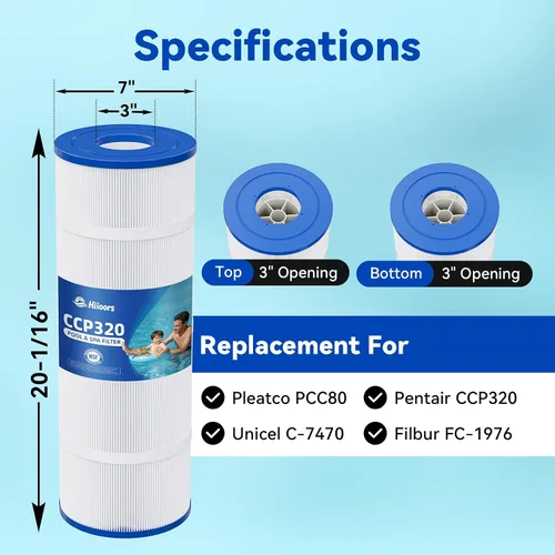 Vista 2 de Paquete de 4 cartuchos de filtro de piscina CCP320, compatibles con Pentair Clean & Clear Plus 320, reemplaza Pentair R173573, Pleatco PCC80-PAK4