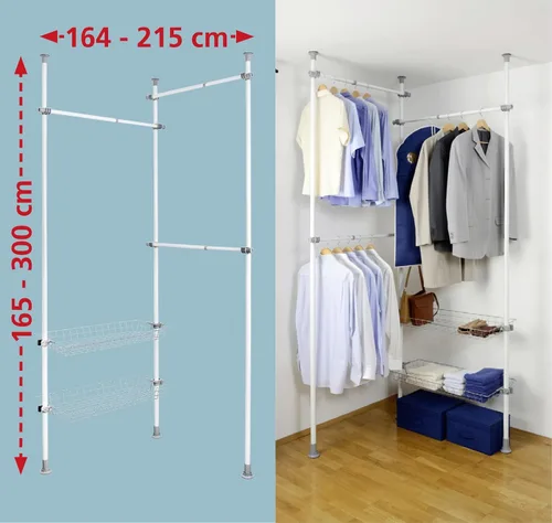 Vista 11 de WENKO Perchero de acero ajustable, blanco, 64.6-84.7 x 65-118.1 x 15