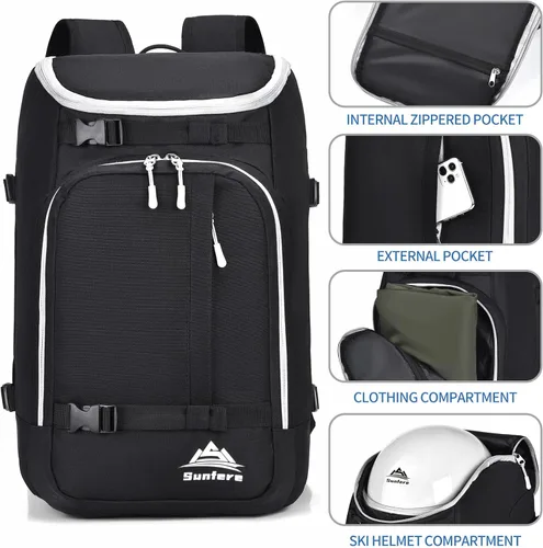 Vista 4 de Ski Boot Bag Snowboard Travel Skate Cooler Backpack for Adult Youth Skiing Gear Accessories