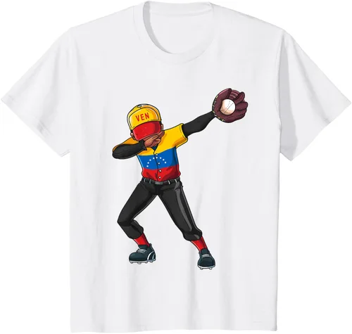 Vista 27 de Baseball Dabbing Venezuela Player Catcher Pitcher Hombres Niños Camiseta, Negro