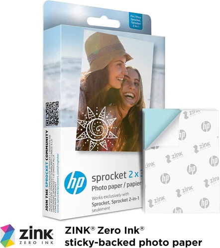 Vista 2 de HP Sprocket - Papel fotográfico adhesivo Zink de 2 x 3 pulgadas (20 hojas) compatible con impresoras fotográficas HP Sprocket.
