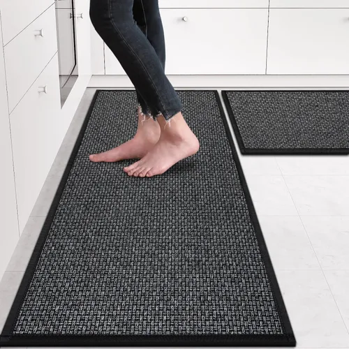 Vista 10 de eqivei Juego de alfombras y tapetes de cocina antideslizantes lavables de 2 piezas, alfombras absorbentes para colocar delante del fregadero