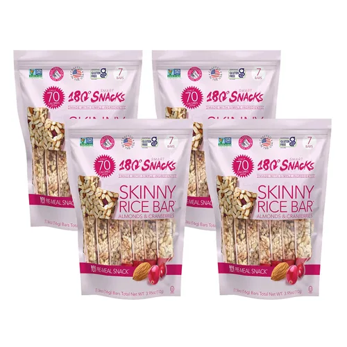 Vista 8 de 180 Snacks Paquete de barras de arroz delgadas – Arándano + arándano – Barras de arroz con almendras y sal del Himalaya – Snacks bajos en calorías